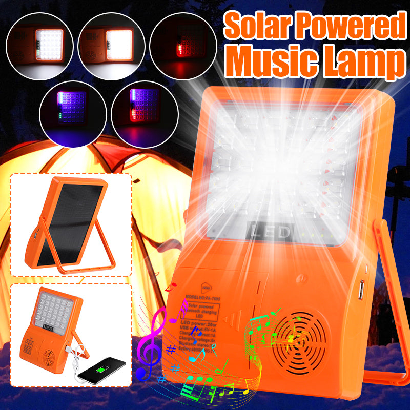 Solar Powered bluetooth Music LED Tent Lamp Outdoor USB Portable Camping Emergency Light
