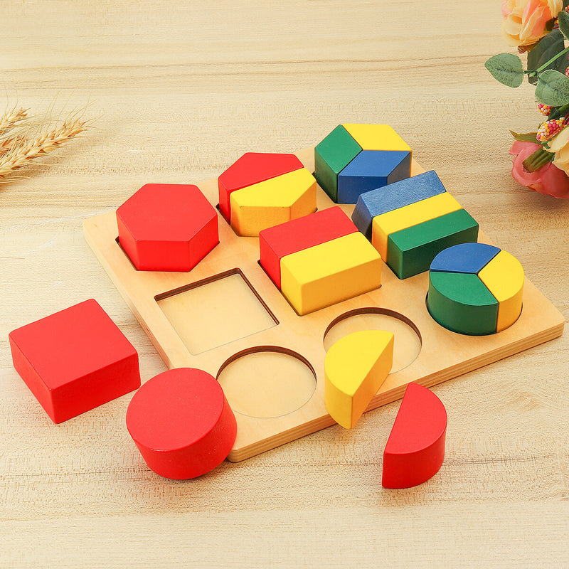 Wooden Geometric Blocks 3D Geometric Shapes Puzzle Kids Brain Development Early Educational Toys for Childrens GIfts