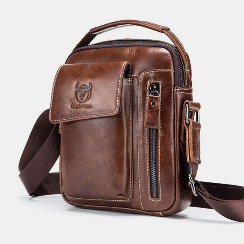 Bullcaptain Genuine Leather Business Messenger Bag Vintage Crossbody Bag For Men