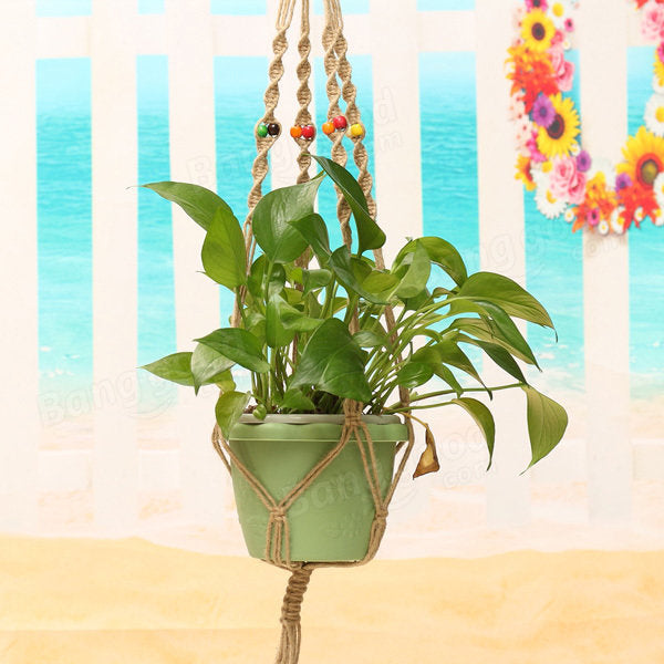 42 Inch Colour Bead Flower Pot Plant Hanger Macrame Jute Rope Garden Decorative Cord with Hook