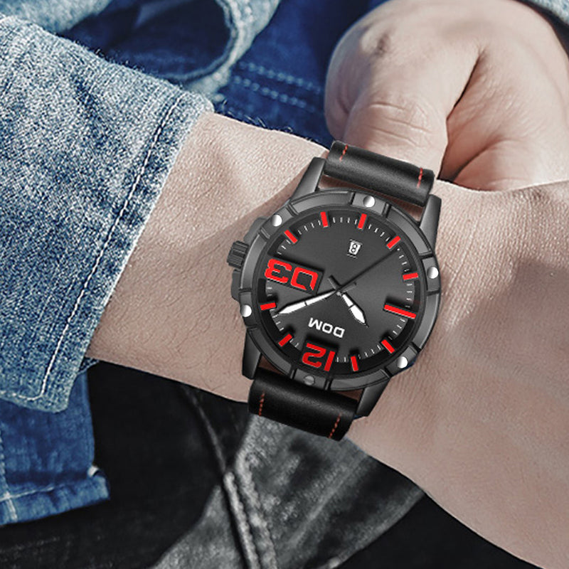 DOM Men Luxury Sport Wristwatch Men Watch Leather Strap Business Waterproof Quartz Watch