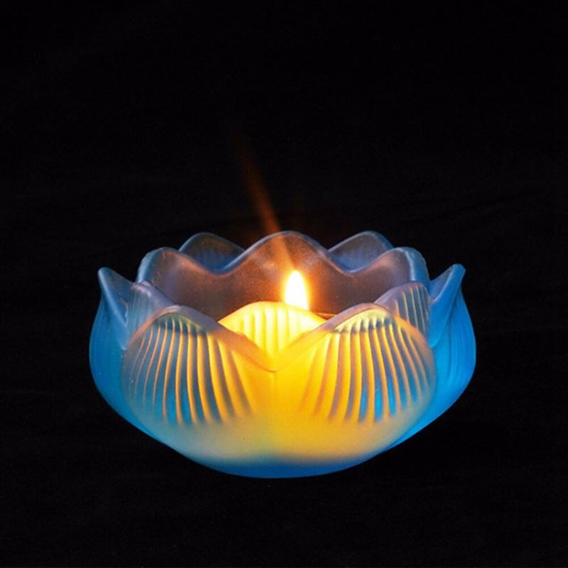 Color Lotus Diwali Glass Candle Holders Buddhism Religious Activities Ornaments Ghee Lamp Holder Candlestick