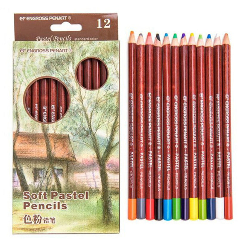 Bview 12 colors Charcoal Colored Pencil Soft Pastel Pencil Portrait Landscape Wooden Professional Art Painting Toner Water Soluble Pencil