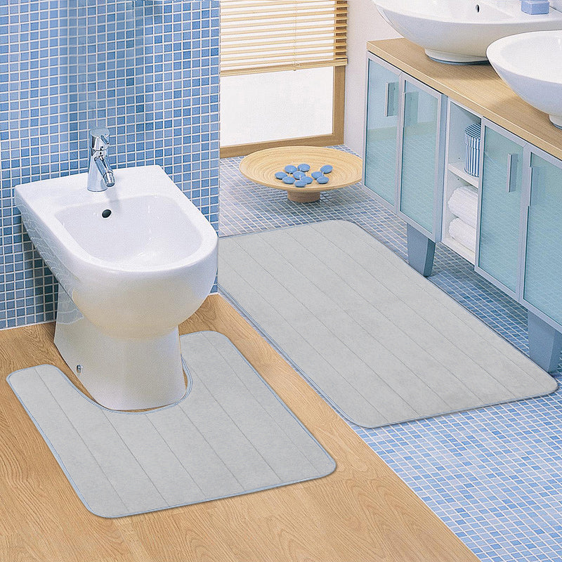 2pcs Super Absorbent Memory Foam Coral Velvet Toilet Mat Set Bathroom Rug Floor Feet Cushion