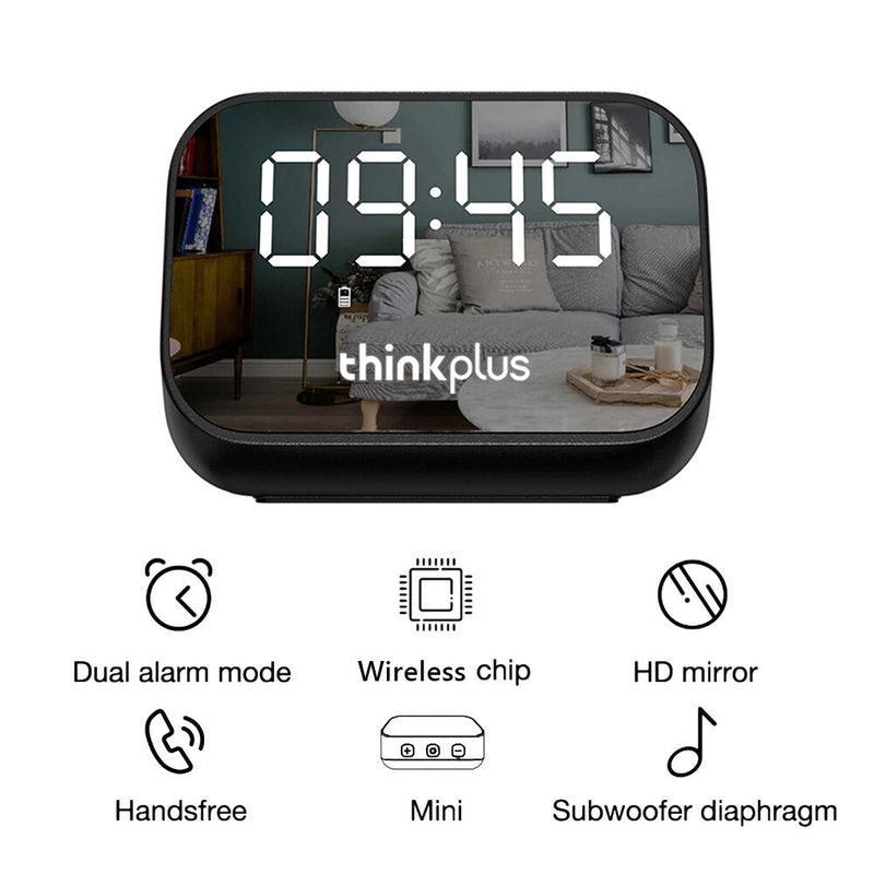 Lenovo thinkplus TS13 Speaker Alarm Clock Mirror Wireless Bluetooth Speaker LED Digital Stereo Desktop