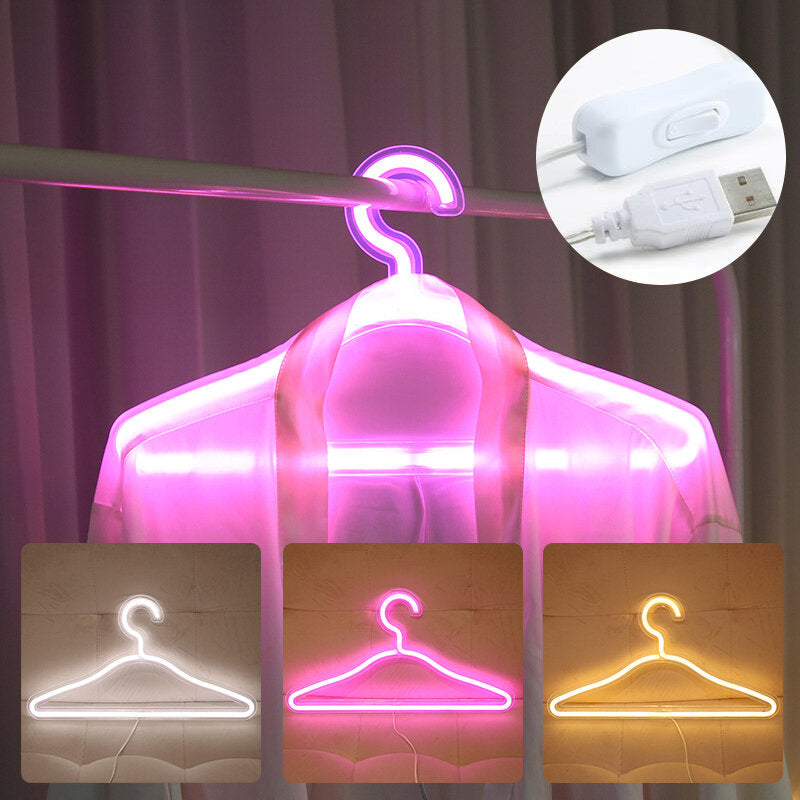 USB LED Neon Clothes Hanger PVC Neon Sign Night Light Colorful For Bedroom Home Wedding Party Decorative Xmas Gift Wardrobe Lamp