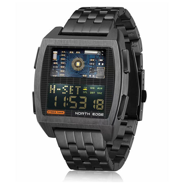 NORTH EDGE CYBER TANK 50M Waterproof Stopwatch Timing Calendar Electronics LED Display Digital Watch Outdoor Sport Smart Watch