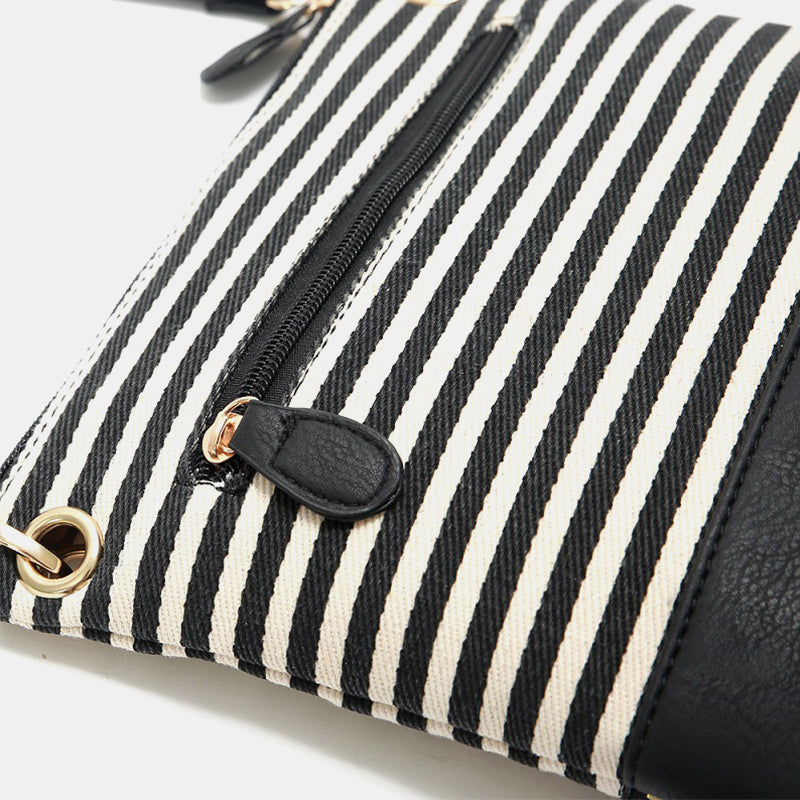 Women Striped Tassel Casual Canvas Crossbody Bag Shoulder Bag