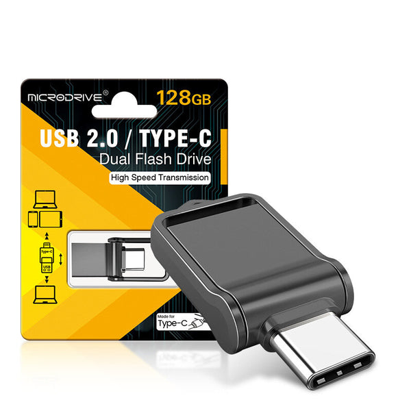 Microdrive 128GB USB Flash Drive Type-C/USB2.0 Dual Interface High Speed Pendrive Portable Memory U Disk for Phone Computer