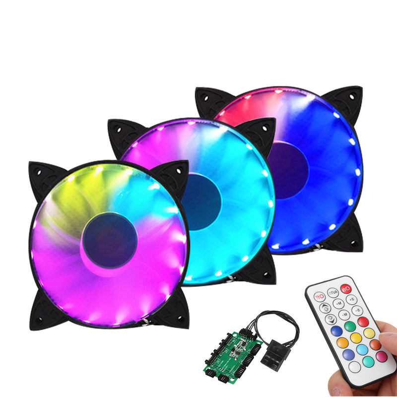 Coolmoon 30000Hrs 3PCS 120mm RGB Adjustable LED Cooling Fan with Controller Remote For PC Cooling