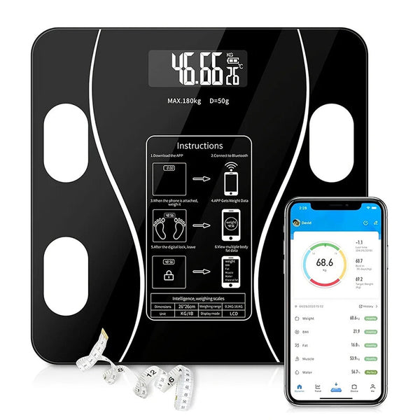 KALOAD USB+Solar Powered Body Fat Scale BMI Scales Smart Wireless Digital Bathroom Weight Scale Body Composition Analyzer