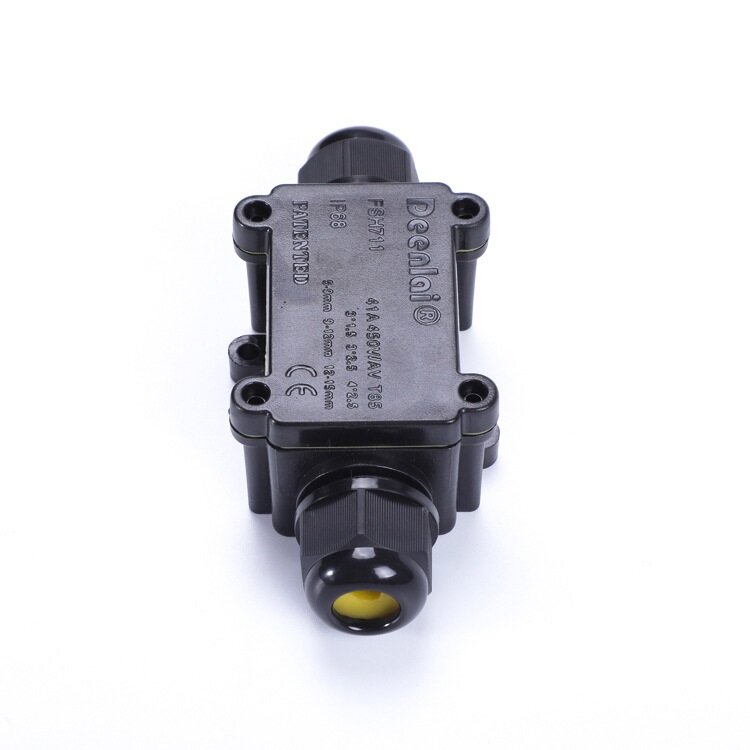 DEENLAI FSH711 Mini 2 Way Black IP68 Waterproof Wire Junction Box 1 In 1 Out Outdoor Wire Box