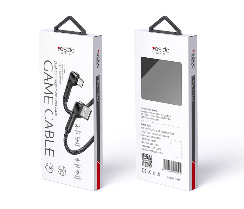 YESIDO CA80 Micro USB Type-C Charging+Data Transfer 90 Cable for Ulefone Power Armor 13 for Samsung Galaxy S21 OnePlus 9R 5G Global Rom