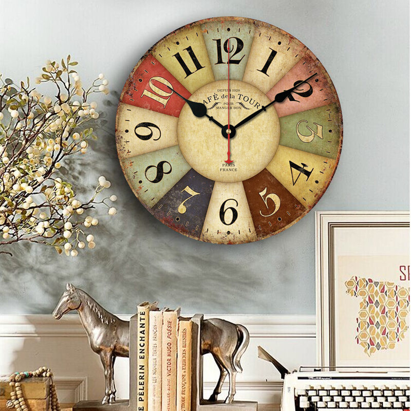 Vintage Round 12 Inch Wall Hanging Clock Hotel Home Living Room DIY Modern Decor