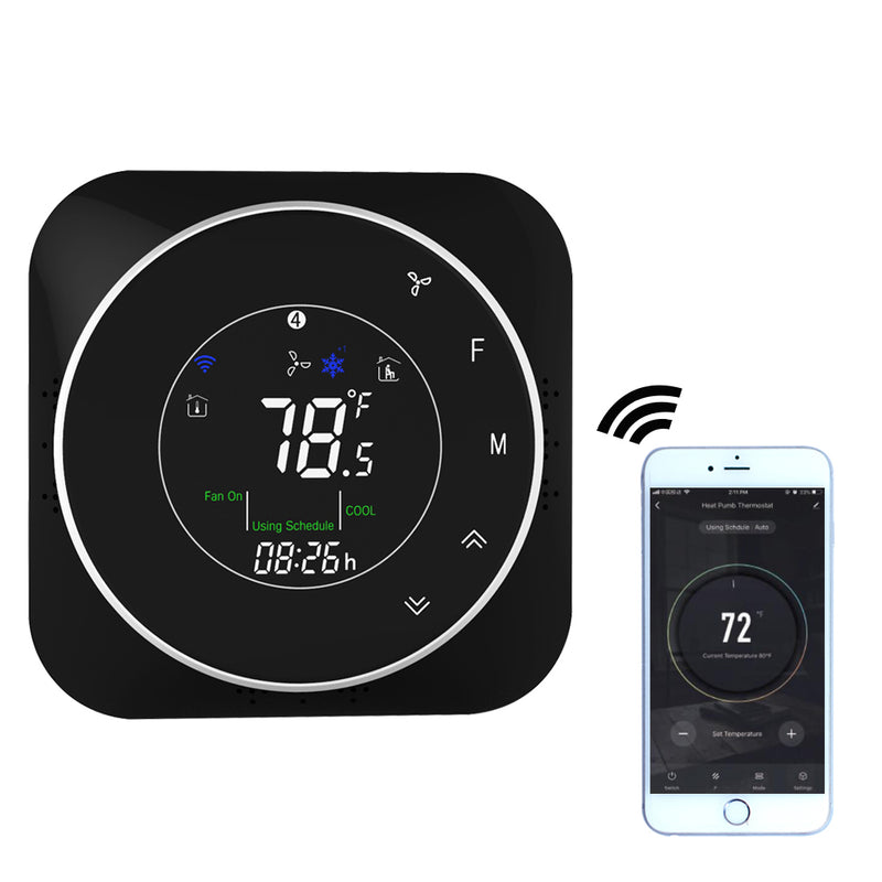 BHP-6000H-WiFi Black/White 24V WiFi Smart Heat Pump Thermostat Temperature Controller Smart Life/Tuya APP Remote Control Works with Alexa Google Home