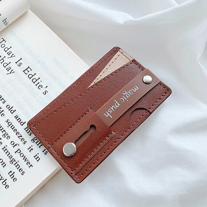 Bakeey Universal PU Leather Push Pull Sticker Phone Bracket Wristband Finger Holder with Card Slots