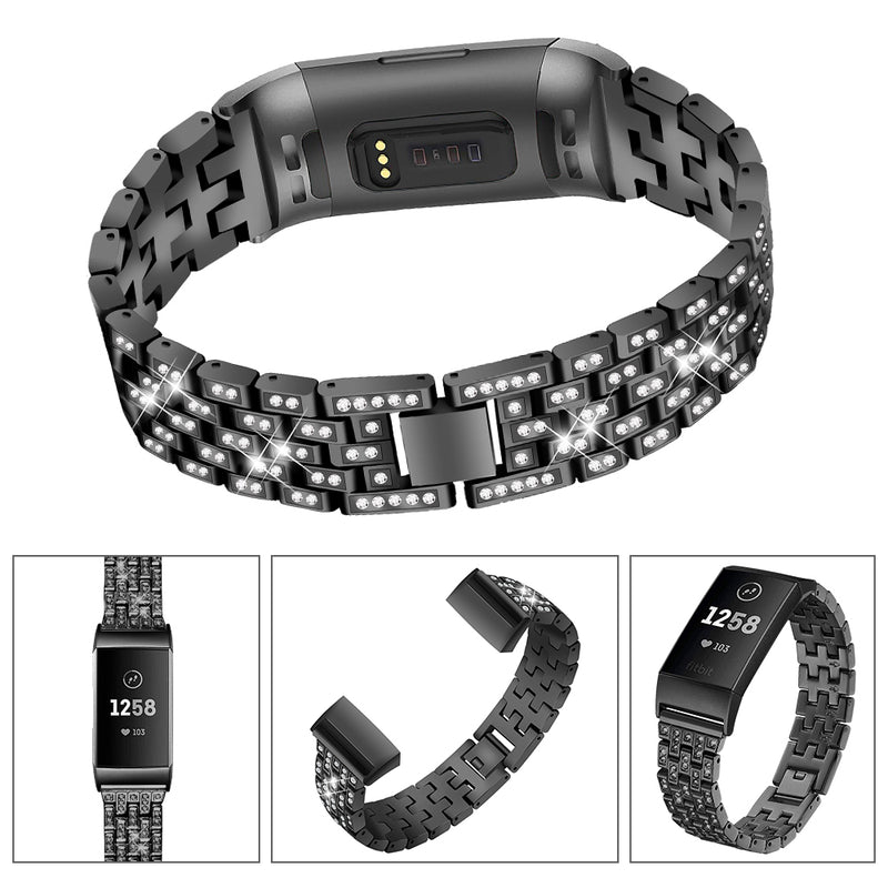 Bakeey Diamonds Elegant Design Watch Band Full Steel Watch Strap for Fitbit Charge 3