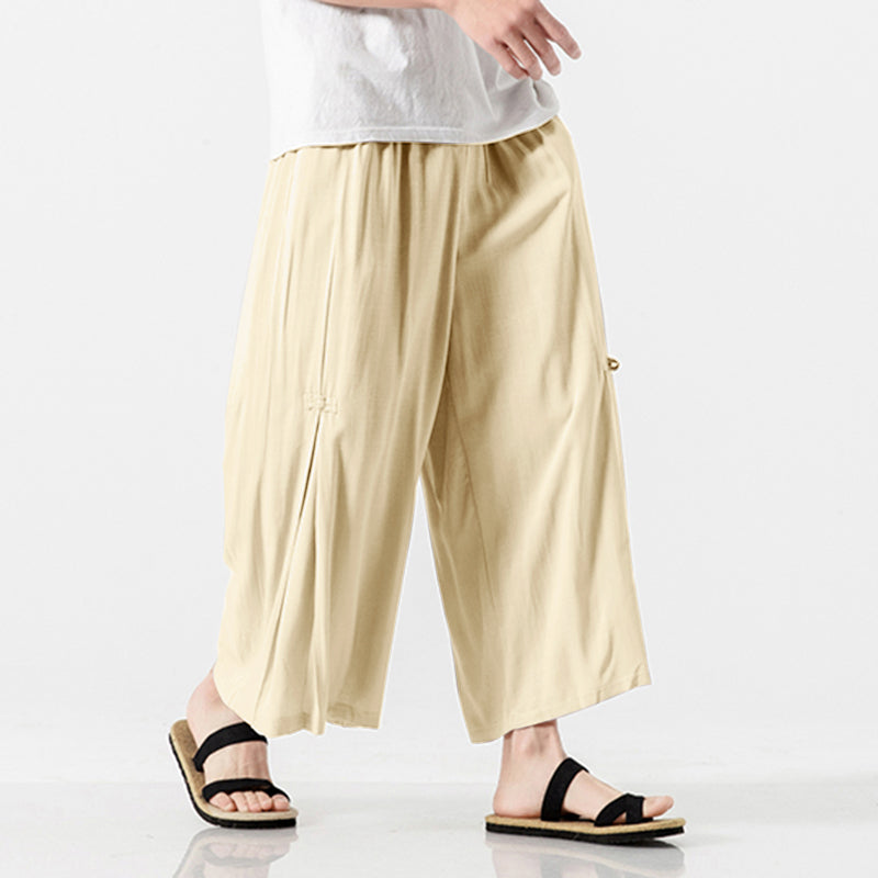 Mens Linen Pants Wide Leg Baggy Holiday Casual Trousers Hiking Sport Cycling Pants