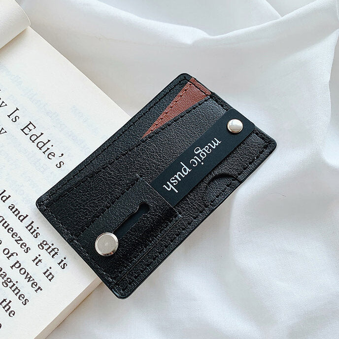 Bakeey Universal PU Leather Push Pull Sticker Phone Bracket Wristband Finger Holder with Card Slots