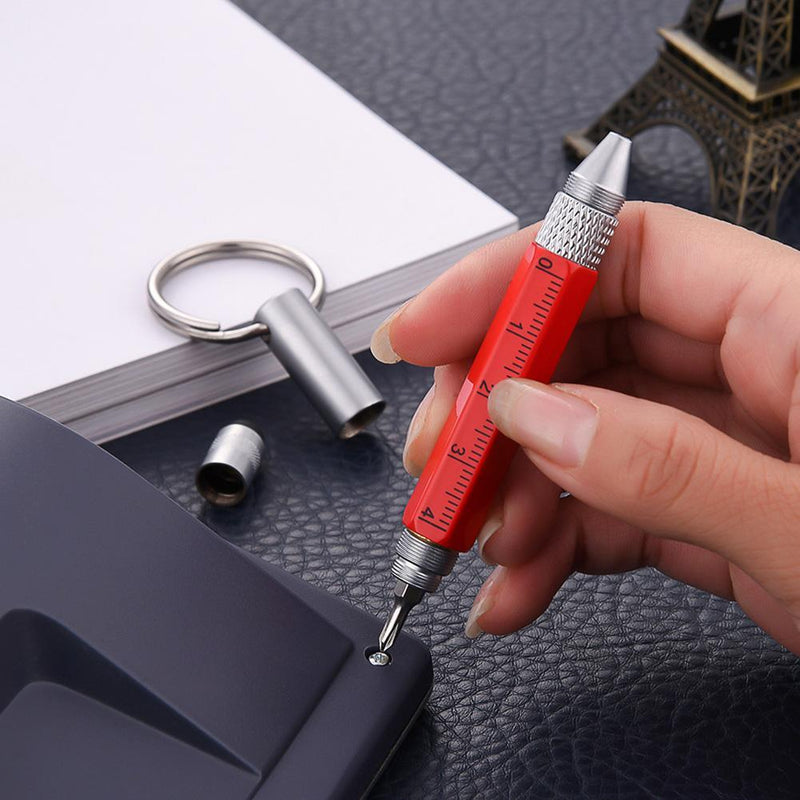 Bakeey 6 in 1 Retro Metal Multifunction Mini Ballpoint Pen Capacitive Touch Screen Stylus Drawing Pen with Scale