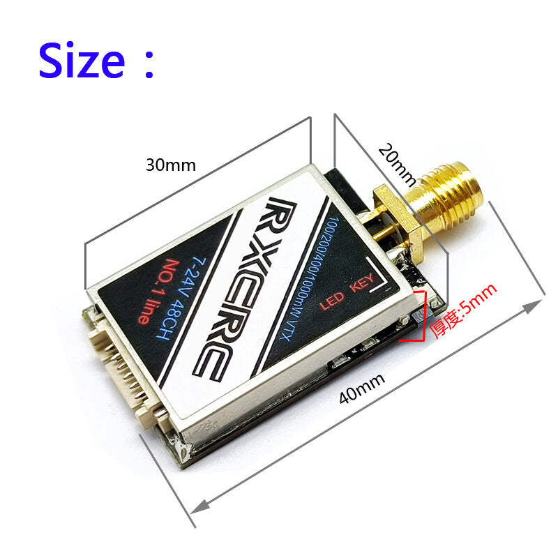RXCRC 48CH 5.8G 0/100/200/400/1000mW Switchable VTX Video Transmitter Module OSD Control For FPV RC Racing Drone