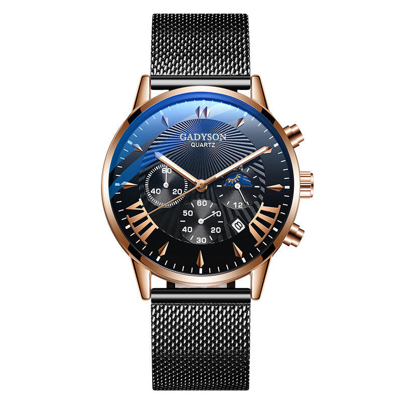 GADYSON A0102 Fashion Men Watch Luminous Date Display Metal Mesh Belt Business Quartz Watch