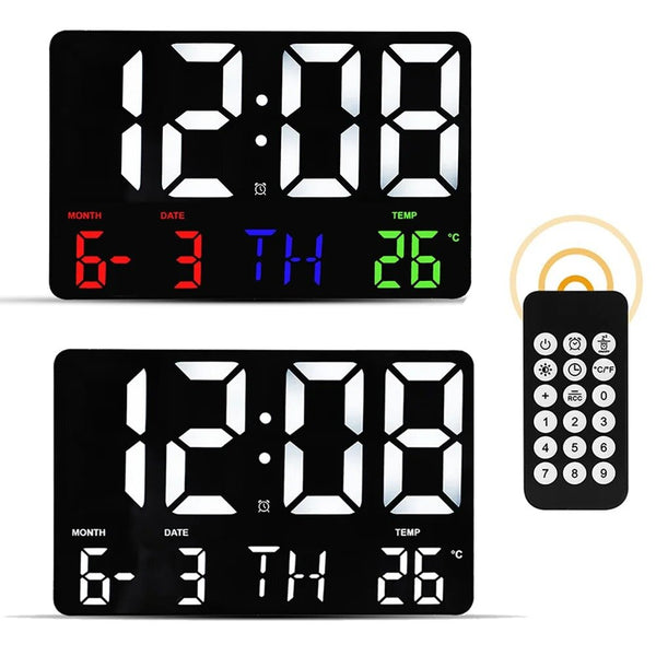 16-Inch LED Digital Wall Clock Alarm Clock Large Screen Temperature Date Day Display With Remote Control / Time/ Date/ Countdown / Temperature / 12/24H For Home Office Classroom