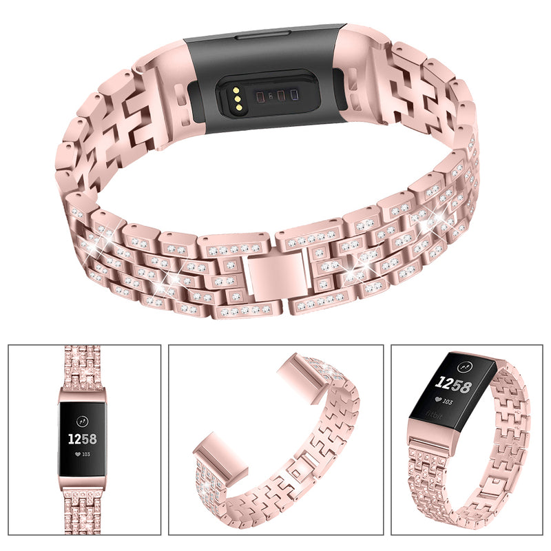 Bakeey Diamonds Elegant Design Watch Band Full Steel Watch Strap for Fitbit Charge 3