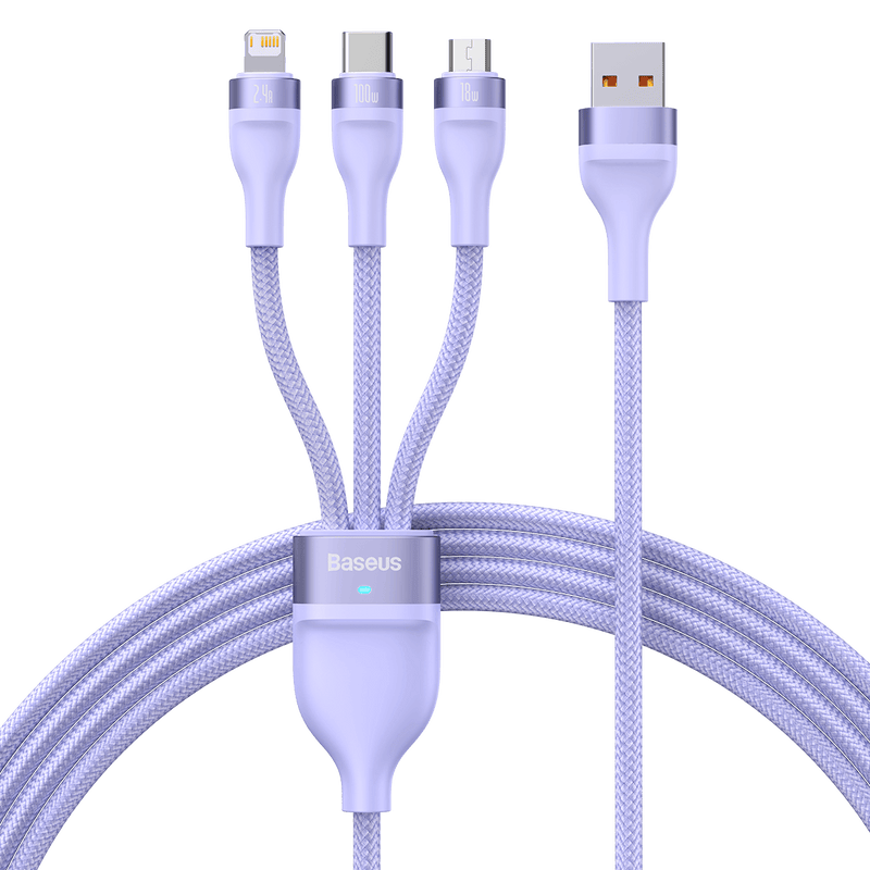 Baseus 3-In-1 USB-C/Micro USB/Apple Port Cable Fast Charging Data Transmission Cord Line 1.2m long For iPhone 13 Pro Max For Samsung Galaxy S22 For Xiaomi 12