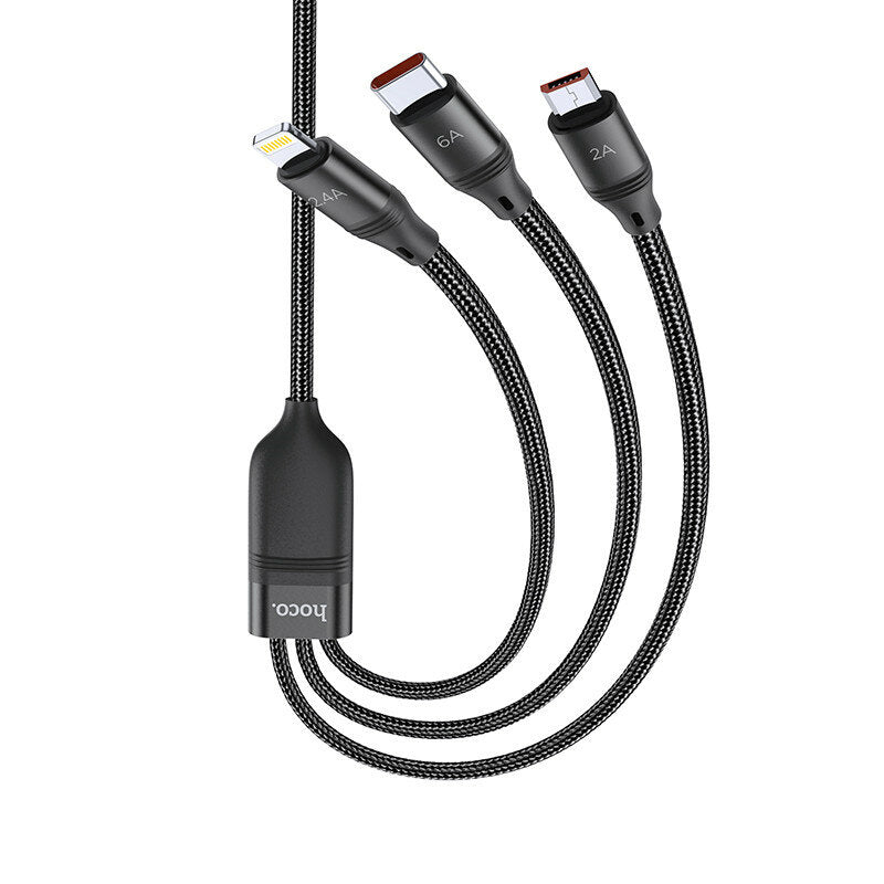 HOCO U104 1.2M (iP+Micro+Type-C) 3 in 1 Fast Charging Data Cable for iPhone 12 11Pro Max for Ulefone Power Armor 13 OnePlus 9R 5G Global Rom