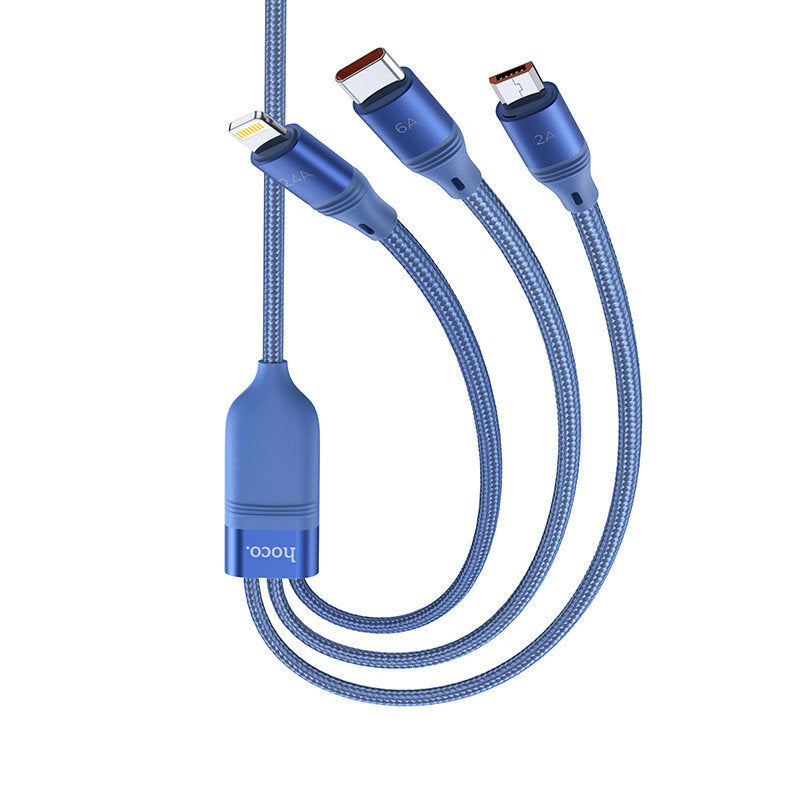 HOCO U104 1.2M (iP+Micro+Type-C) 3 in 1 Fast Charging Data Cable for iPhone 12 11Pro Max for Ulefone Power Armor 13 OnePlus 9R 5G Global Rom