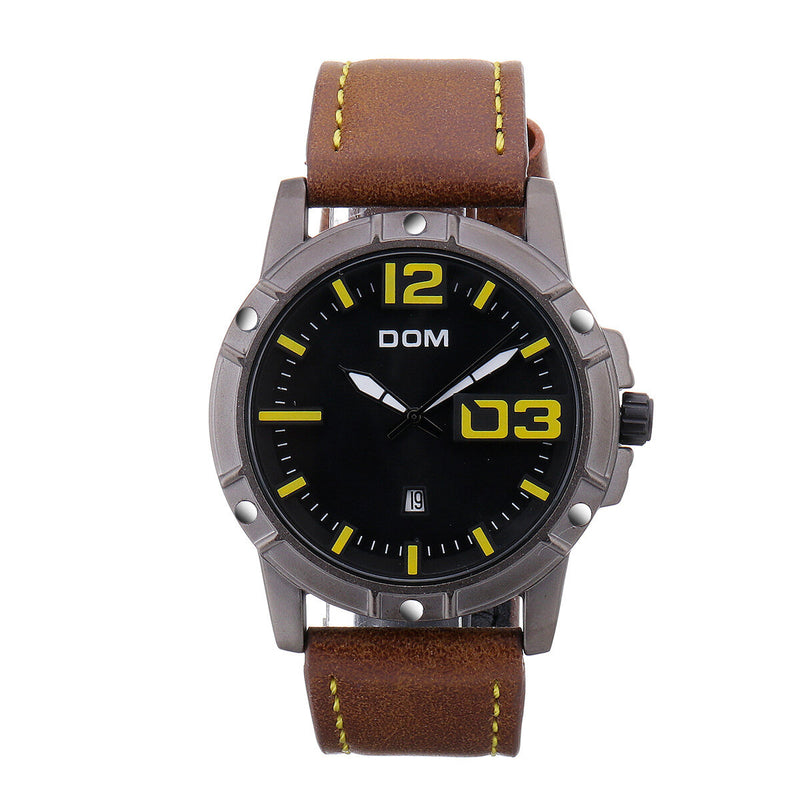 DOM Men Luxury Sport Wristwatch Men Watch Leather Strap Business Waterproof Quartz Watch