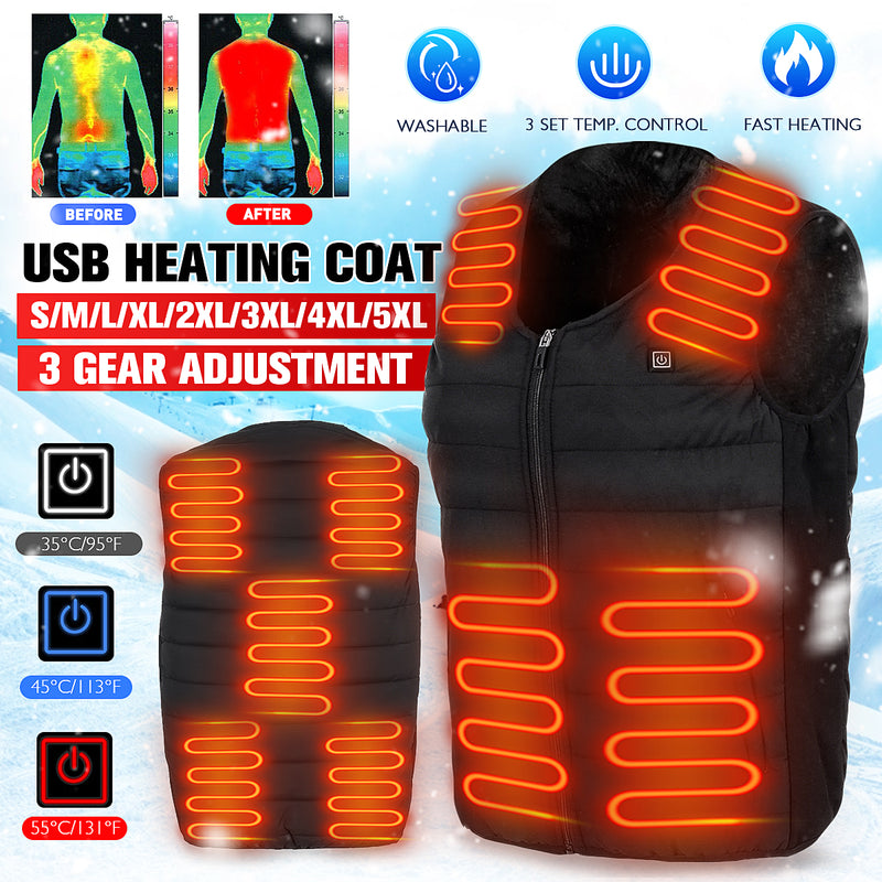Unisex 9-Heating Zones Electric Vest Heated Jacket USB Warm Up Winter Body Racing Coat Thermal