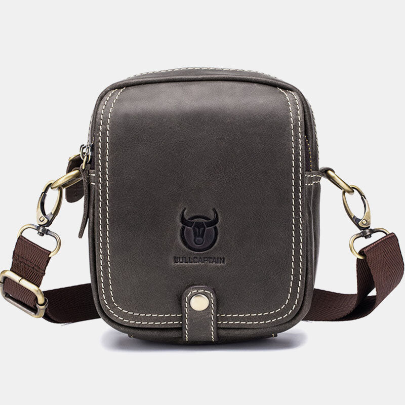 Bullcaptain Men Genuine Leather Multi-Layers Casual Crossbody Bag Shoulder Bag