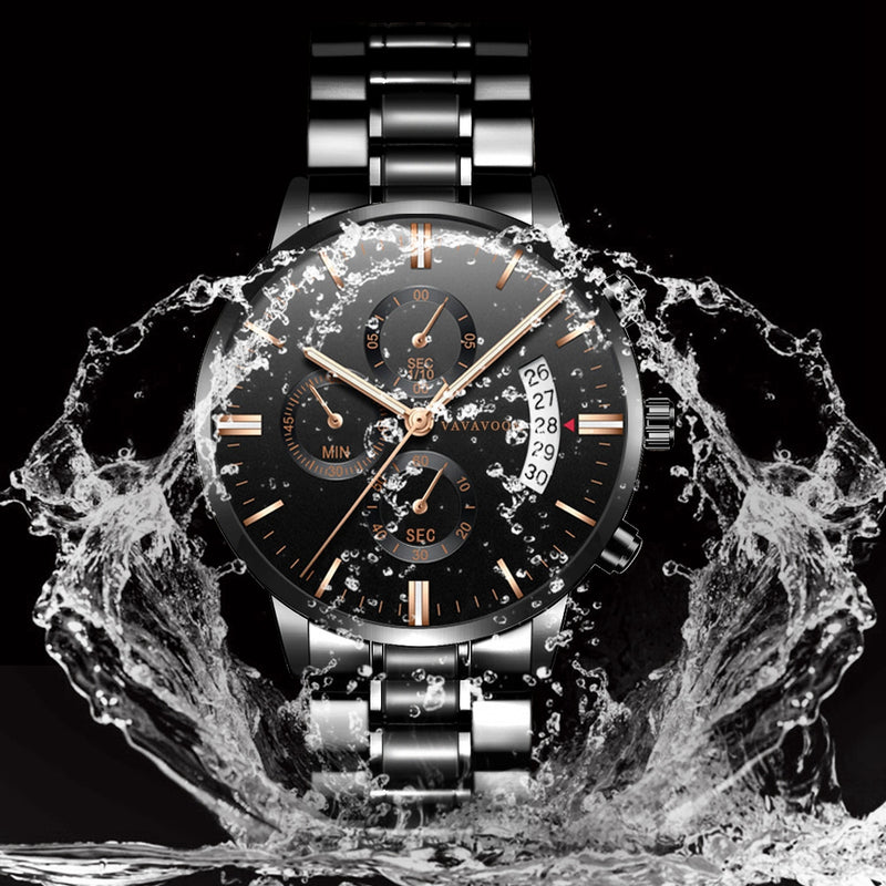 VAVA VOOM Fashion Casual Date Display Waterproof Stainless Steel Strap Men Quartz Watch
