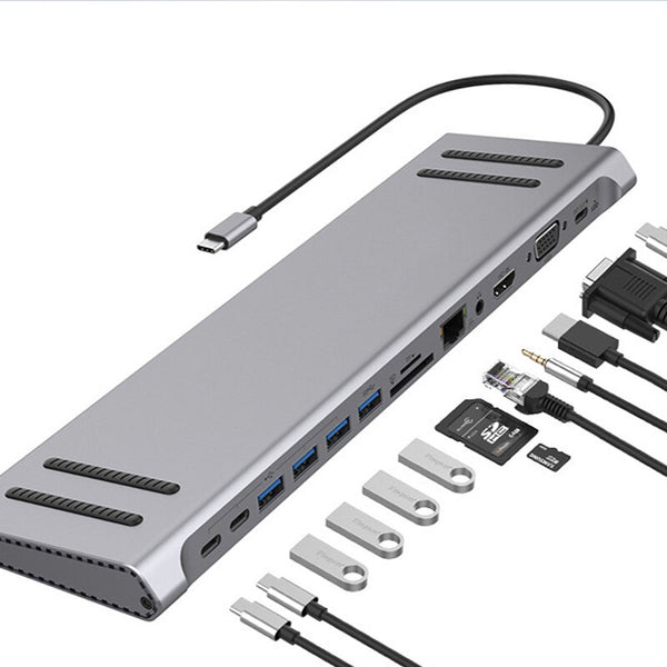 Bakeey 13 in 1 Type-C Docking Station USB-C Hub Splitter Adaptor with USB2.0*3 USB3.0 Type-C*3 HD RJ45 VGA SD/TF Card Reader Slot 3.5mm Audio Multiport Hub for PC Laptop