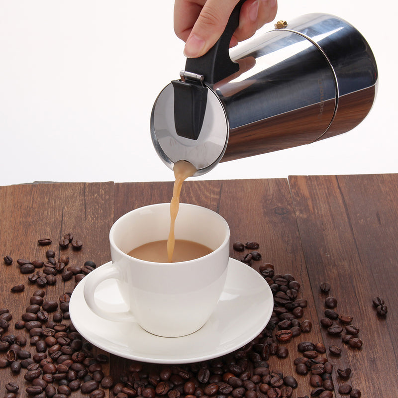 Godmorn Stovetop Espresso Maker Moka Pot Percolator Italian Coffee Maker 300ml/10oz/6 Cup Classic Cafe Maker 430 Stainless Steel Suitable For Induction Cookers