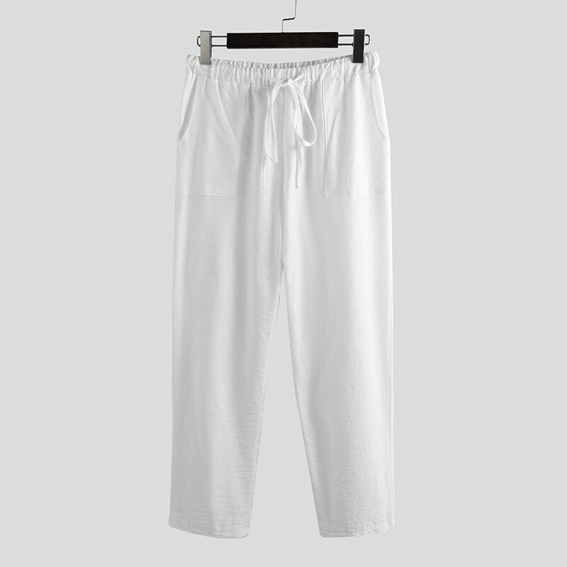 Cotton Trousers Mens Loose Drawstring Vintage Pants Outdoor Hiking Travel