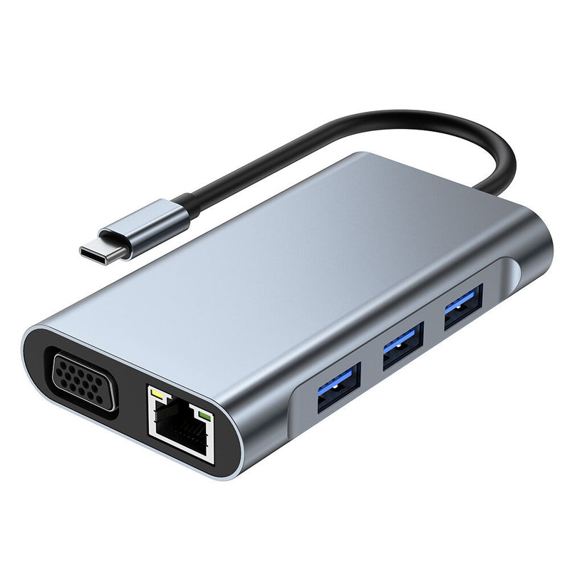 Mechzone 7 in 1 Type-C Docking Station USB-C Hub Adapter with USB3.0 USB-C PD 87W 4K HDMI-Compatible 1080P VGA RJ45 Gigabit LAN Ethernet for PC Computer Laptop BYL-2111