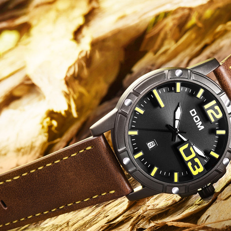 DOM Men Luxury Sport Wristwatch Men Watch Leather Strap Business Waterproof Quartz Watch