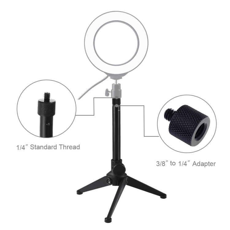 PULUZ PU408 22cm Desktop Adjustable Tripod Stand Selfie Stick LED Ring Light Mount Holder for Live Broadcast
