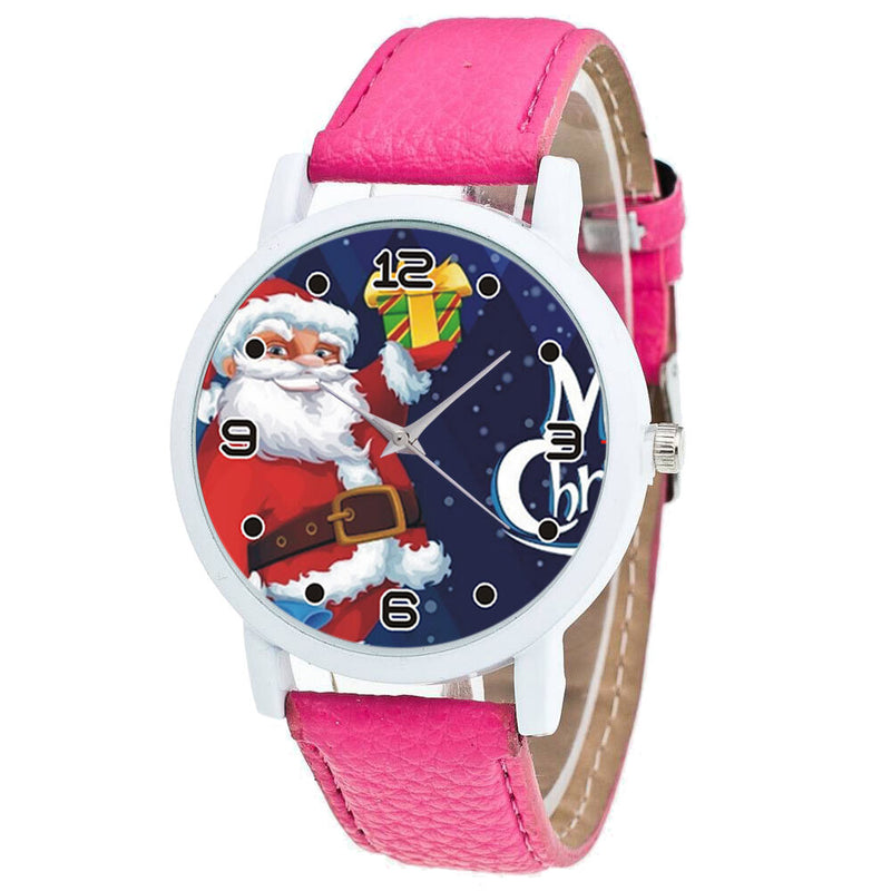 Cartoon Santa Claus with Starry Sky Pattern PU Leather Strap Kid Watch Fashion Children Quartz Watch