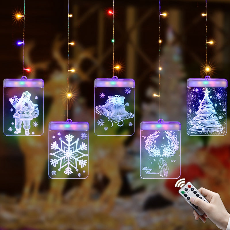 USB Romantic 3D Hanging Christmas LED Curtain String Light DC5V 8 Modes Remote Control for Home Decoration Christmas Decorations Clearance Christmas Lights