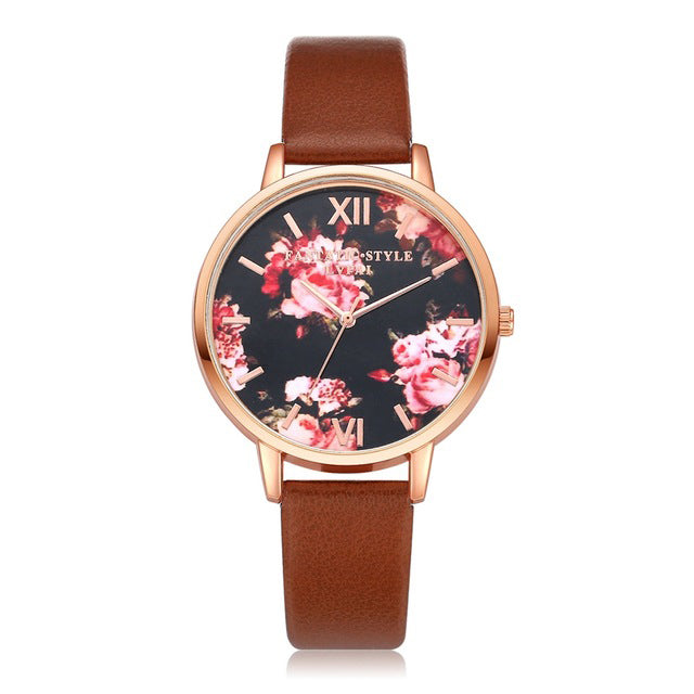 LVPAI P086 Flower Display Elegant Design Ladies Wrist Watch PU Leather Band Quartz Watch