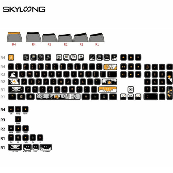 SKYLOONG GK7 120pcs Mechanical Keyboard Keycaps Set Dark Fairy Tale Theme PBT Black Transparent Jelly Key Cap For DIY Customized 61/87/104/108 Key Mechanical Keyboard