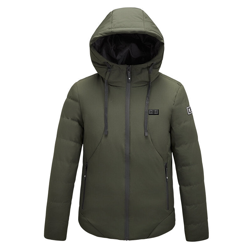 TENGOO Smart Heated Hooded Coat 2 Places Heated 3-Gears Down Jacket USB Electric Heating Jacket Winter Warm Fishing Skiing Camping