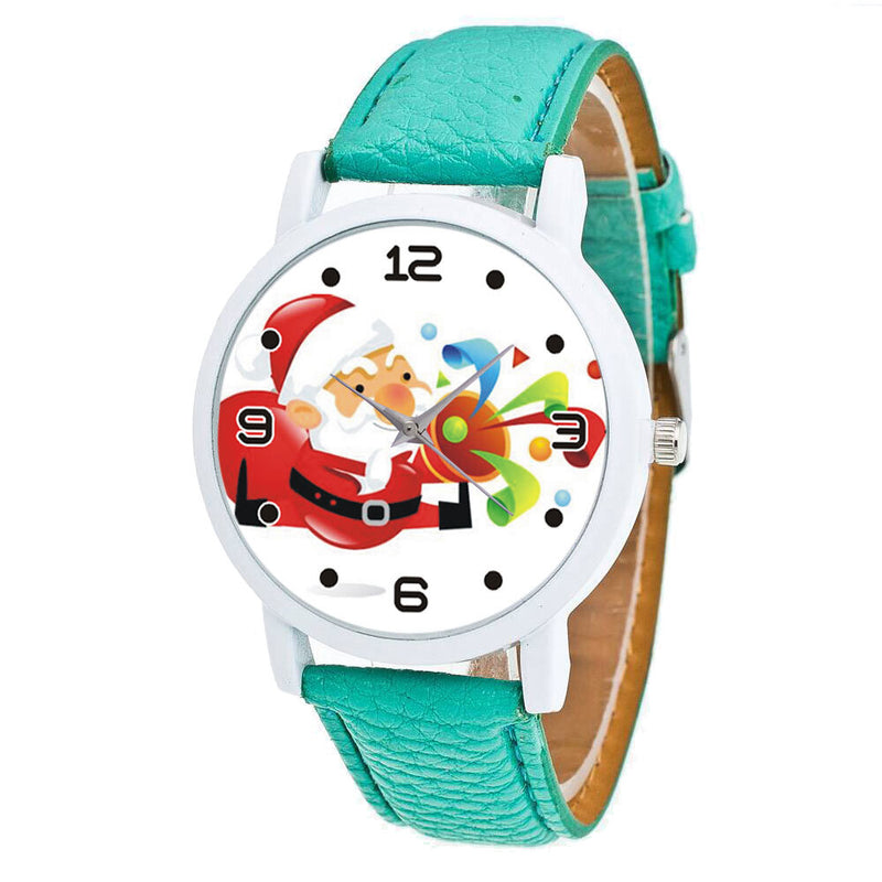 Fashion Christmas Santa Claus Blowing Suona Pattern Cute Watch Leather Strap Men Women Quartxz Watch