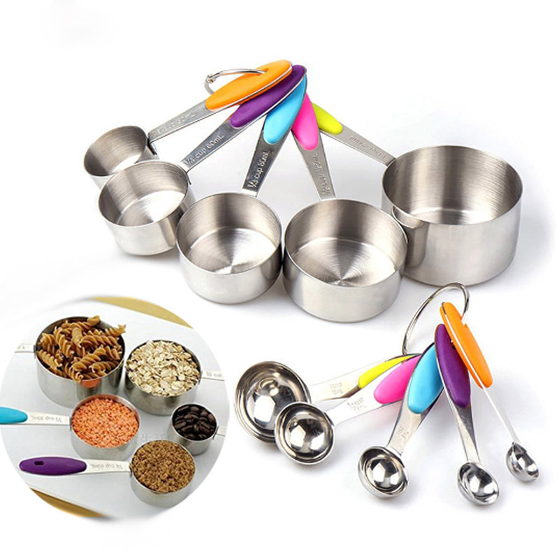 10Pcs Stainless Steel Measuring Cups & Spoons Tea Spoon Set Kitchen Tool