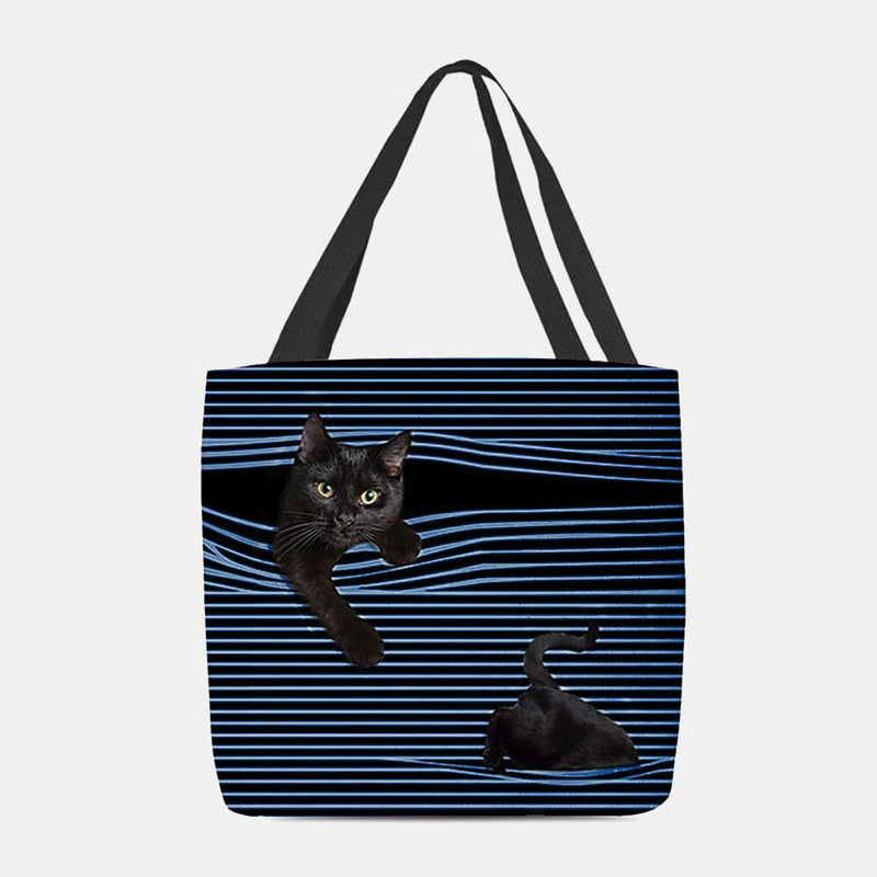 Women Felt Cute 3D Three-dimensional Black Cat Stripes Pattern Shoulder Bag Handbag Tote