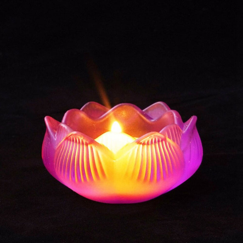 Color Lotus Diwali Glass Candle Holders Buddhism Religious Activities Ornaments Ghee Lamp Holder Candlestick